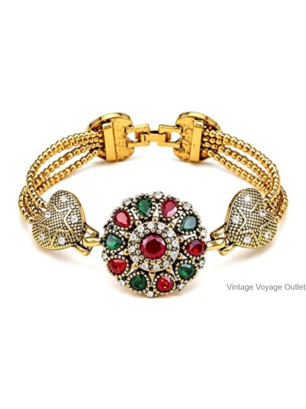 Vintage Gold Tone Bangle Cuff Bracelet Bohemian Turkish Indian Style
